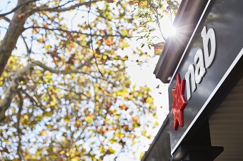 view of NAB signage next to tree